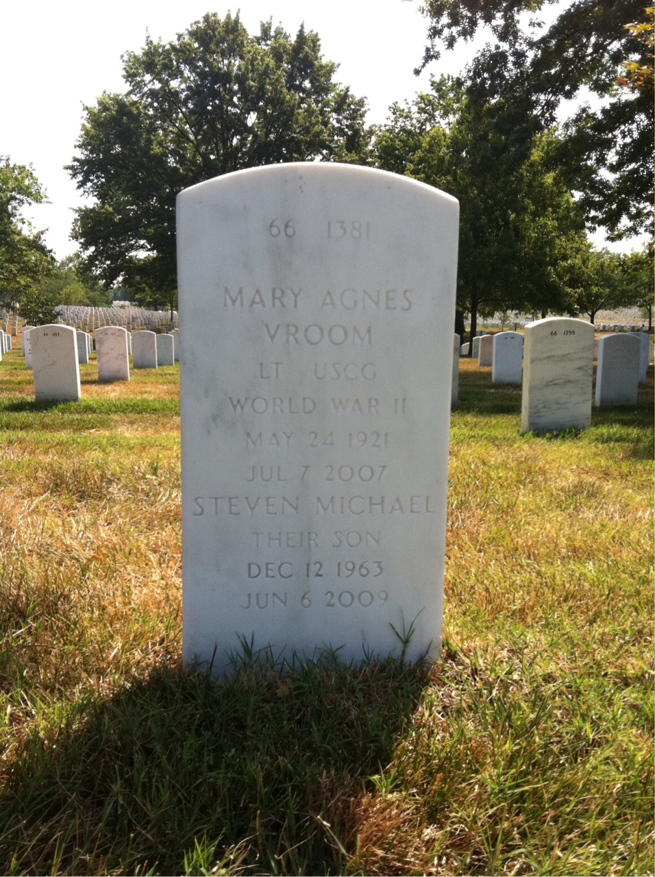Back of headstone — Mary Vroom