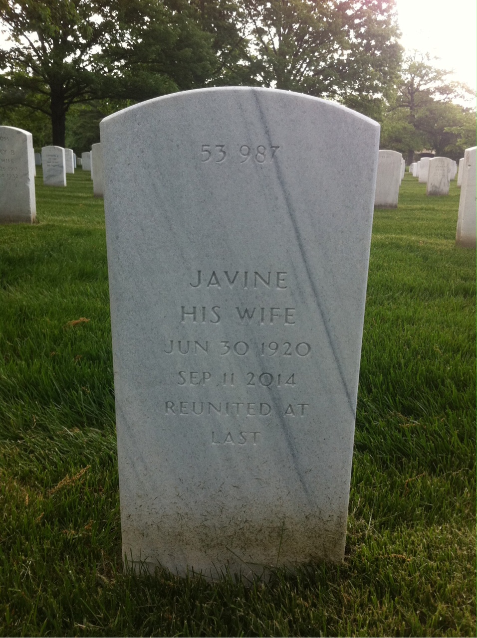 Back of headstone — Warren Morris