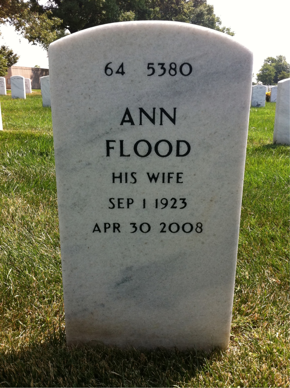 Back of headstone — Cornelius Flood