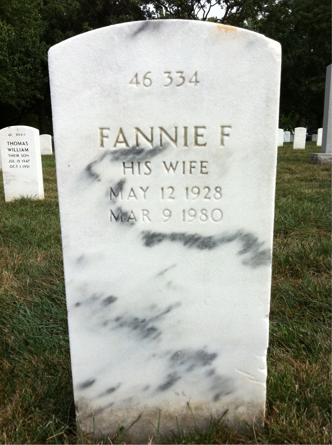 Back of headstone — Fannie Moore