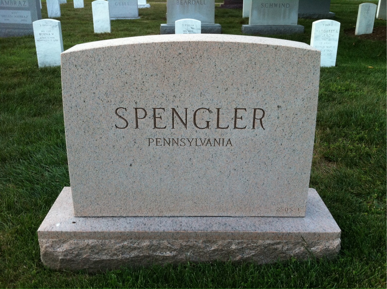 Back of headstone — Henry Spengler