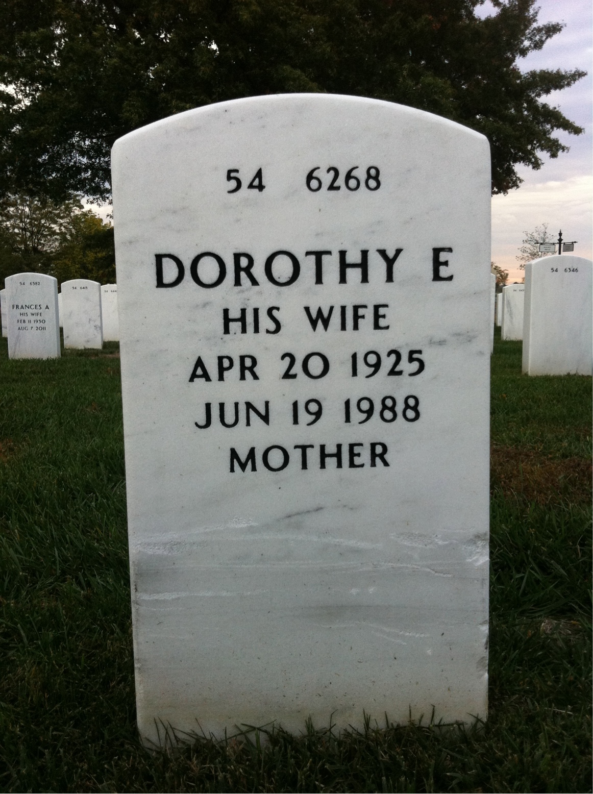 Back of headstone — Gerhard Anderson