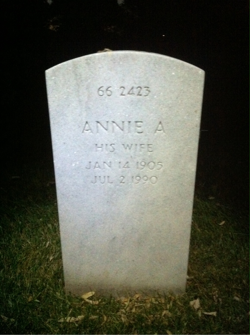 Back of headstone — Annie Mitzen