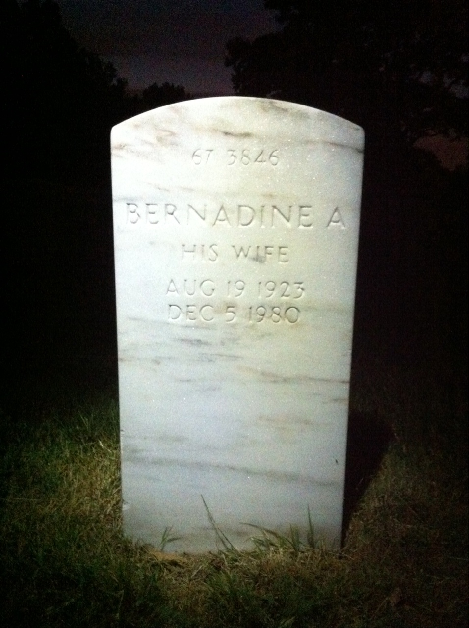 Back of headstone — Bernadine Muhr