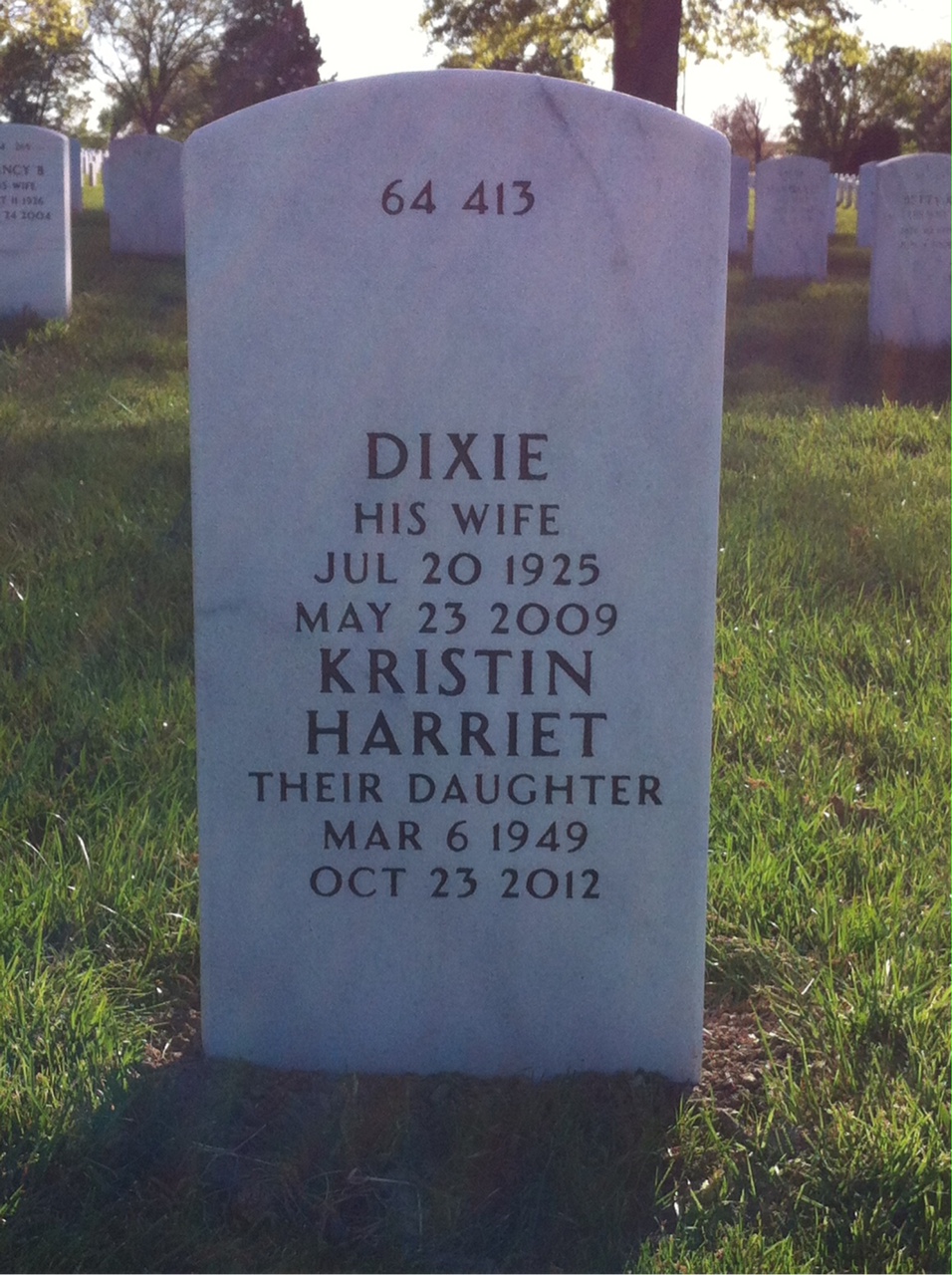 Back of headstone — Harold Johnson