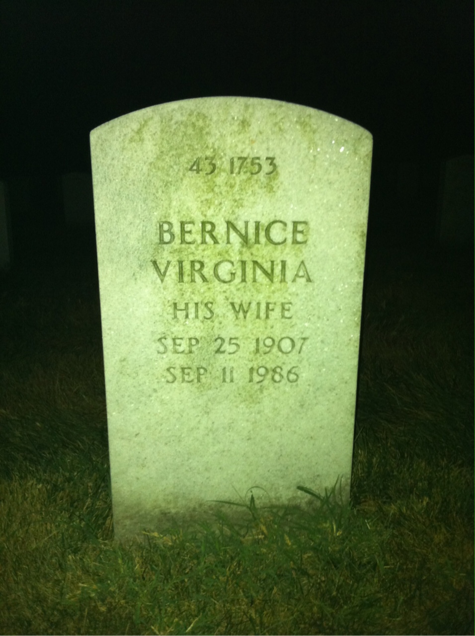 Back of headstone — Bernice Bradfield