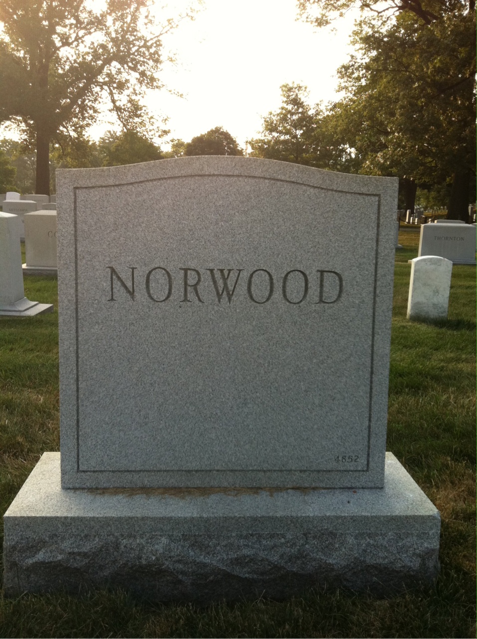 Back of headstone — John Wall Norwood