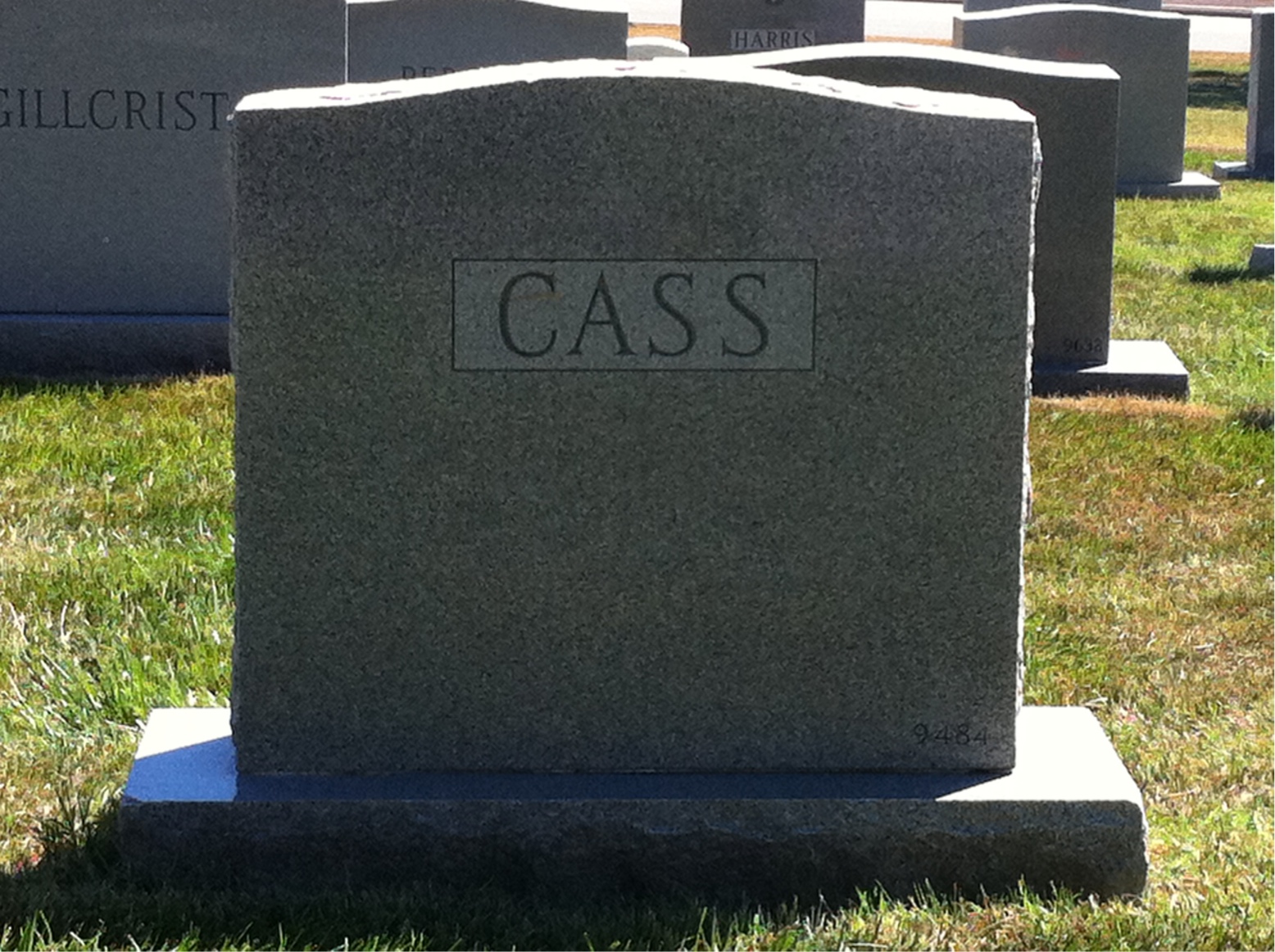 Back of headstone — William Cass