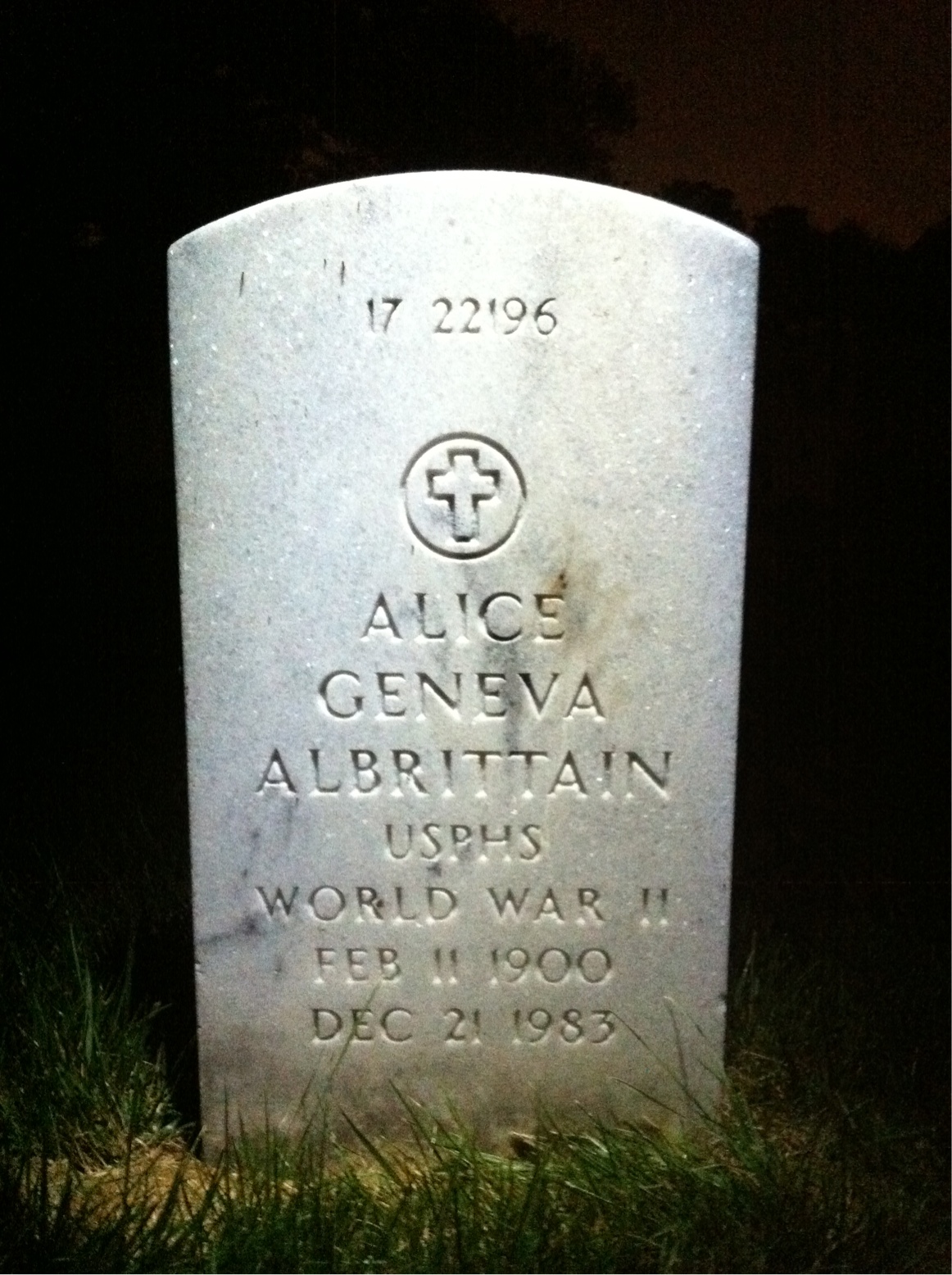 Back of headstone — Alice Albrittain