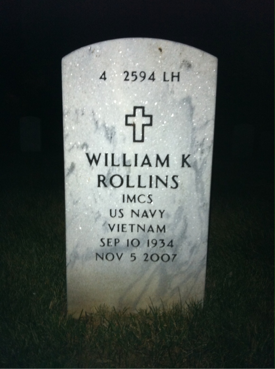 Back of headstone — William Rollins