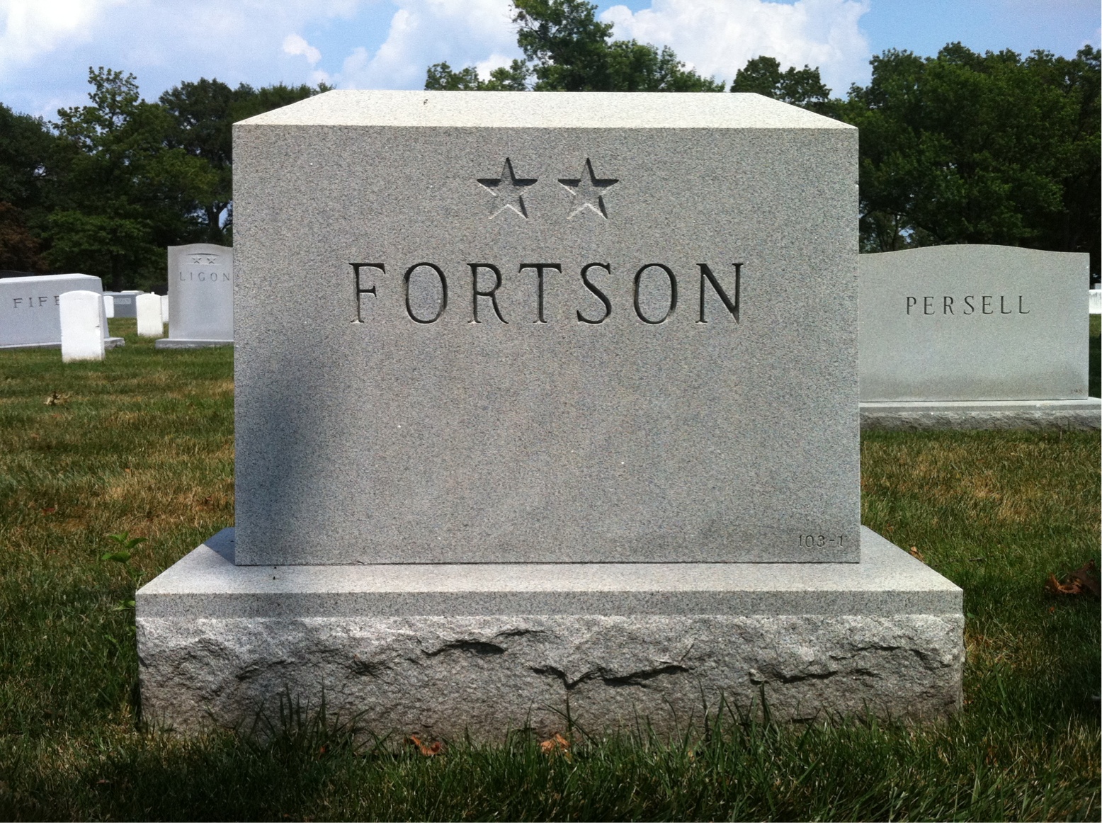 Back of headstone — Robert M Fortson