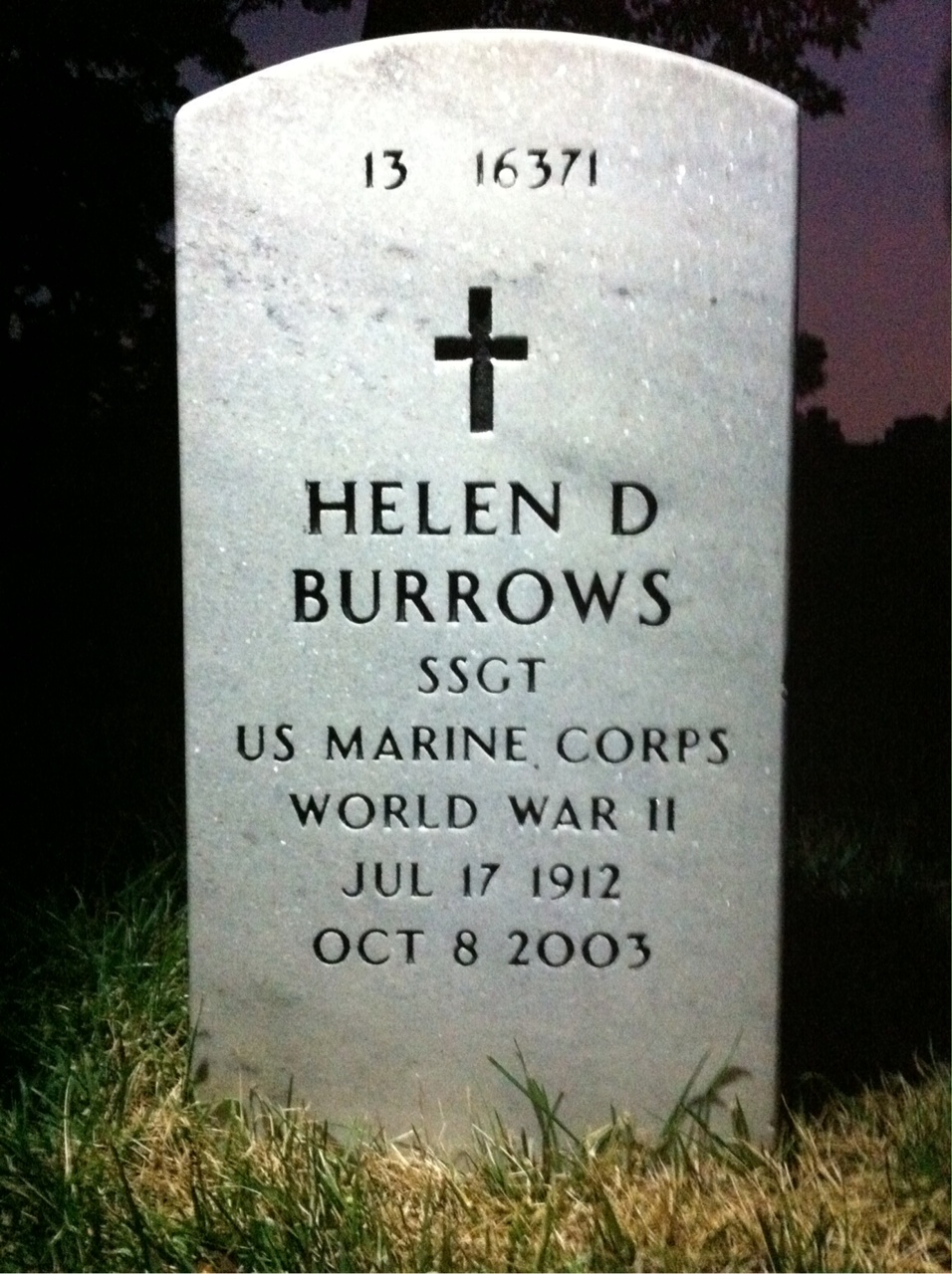 Back of headstone — Helen Burrows