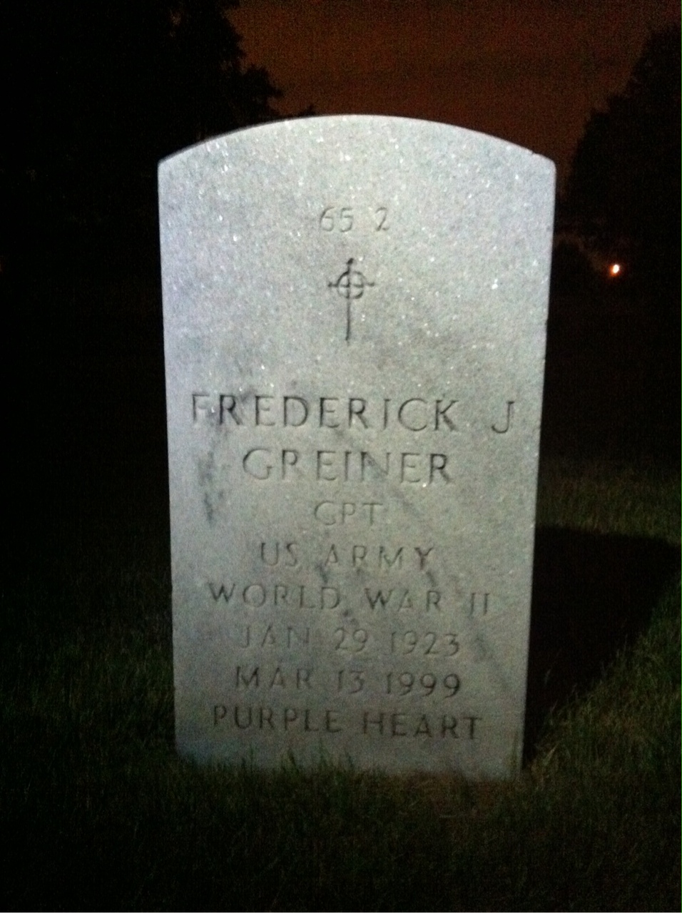 Back of headstone — Frederick J Greiner