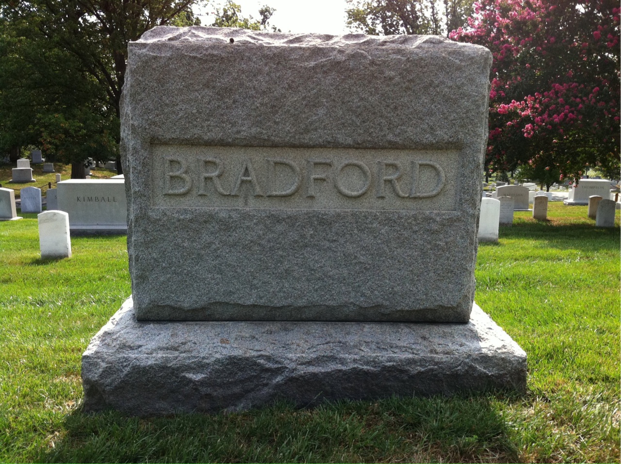 Back of headstone — Horatio Bradford