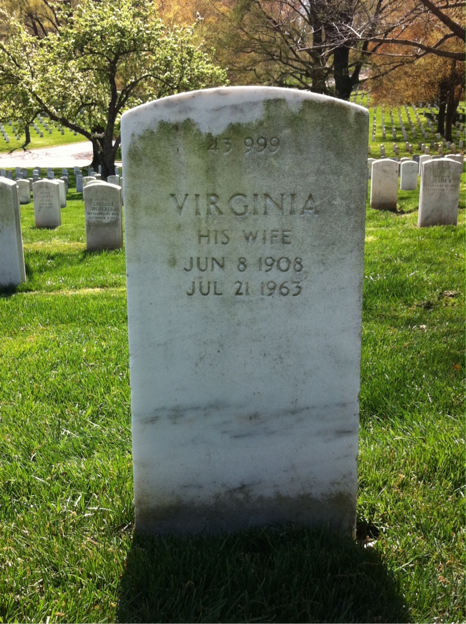 Back of headstone — Virginia Moore