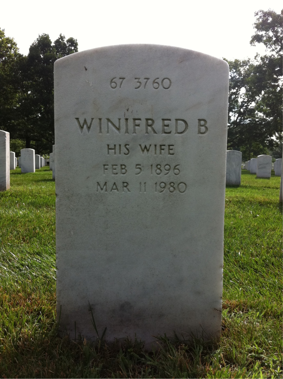 Back of headstone — Winifred B Hunter