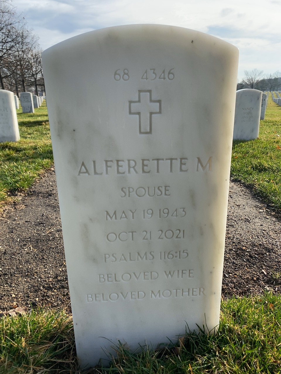 Back of headstone — Alferette Gregory