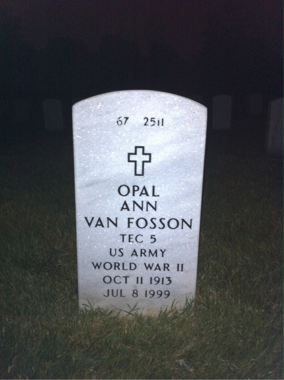 Back of headstone — Opal Van Fosson