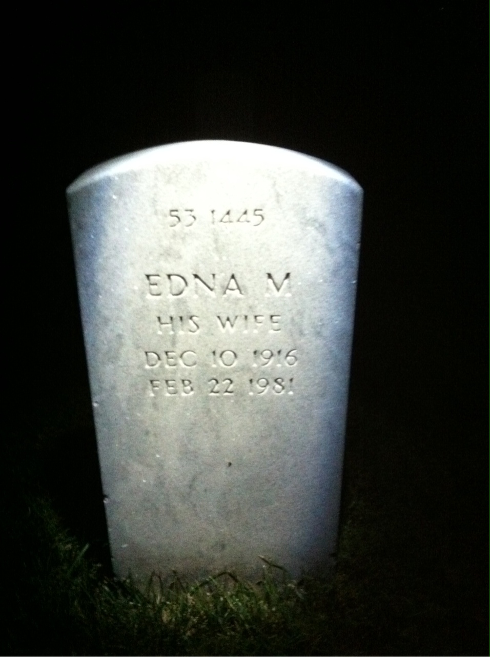 Back of headstone — William N Benkart