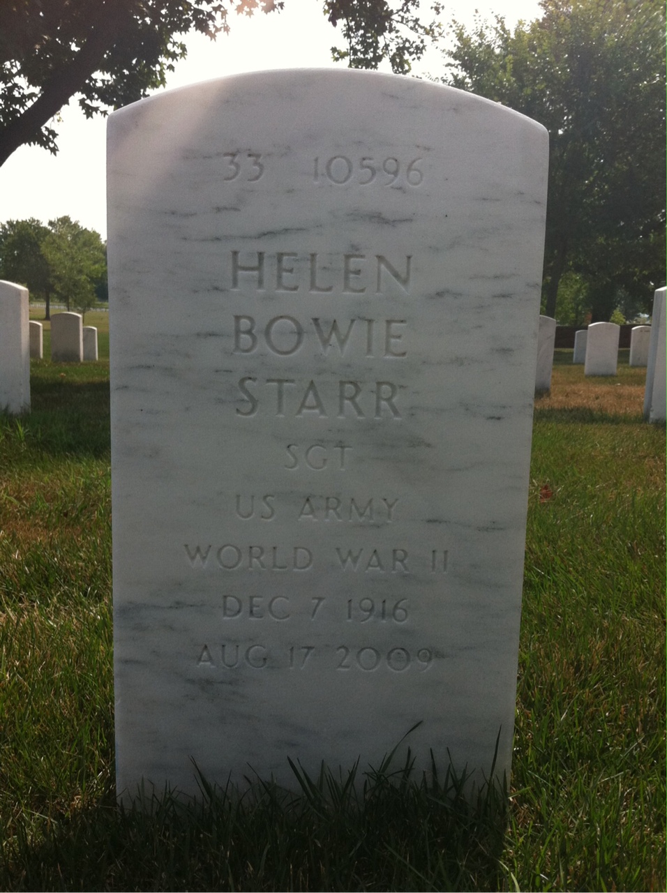 Back of headstone — Helen Starr