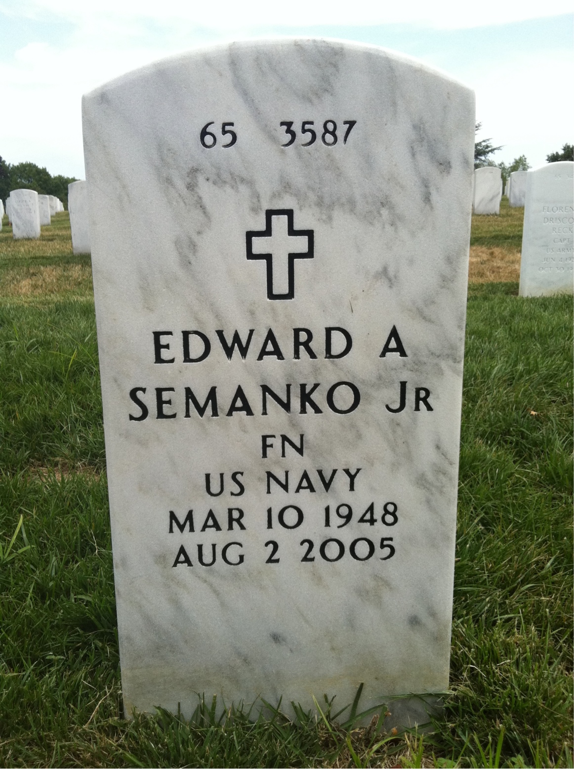 Back of headstone — Edward Semanko