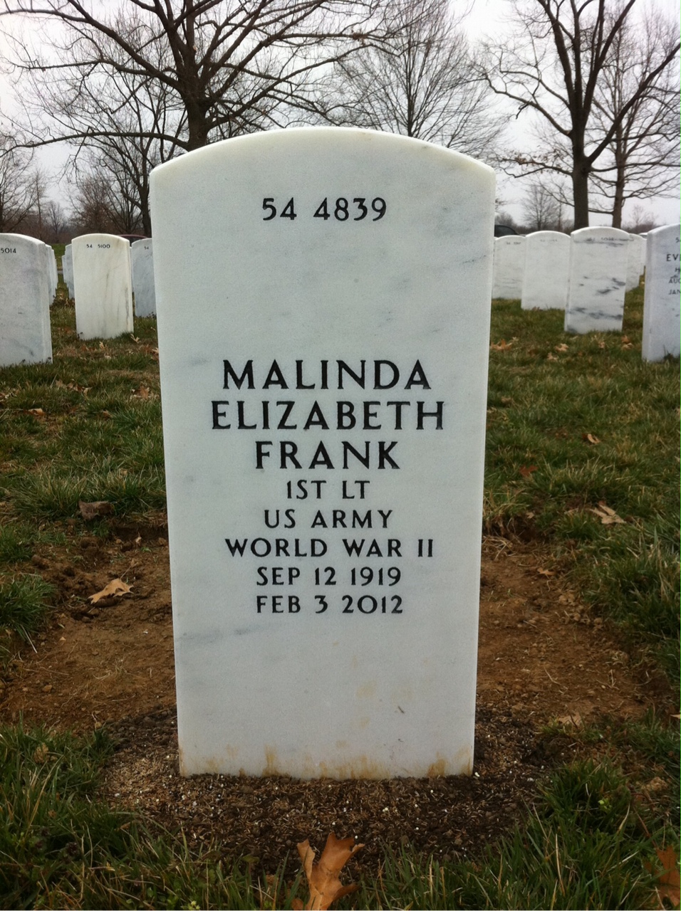 Back of headstone — John Frank
