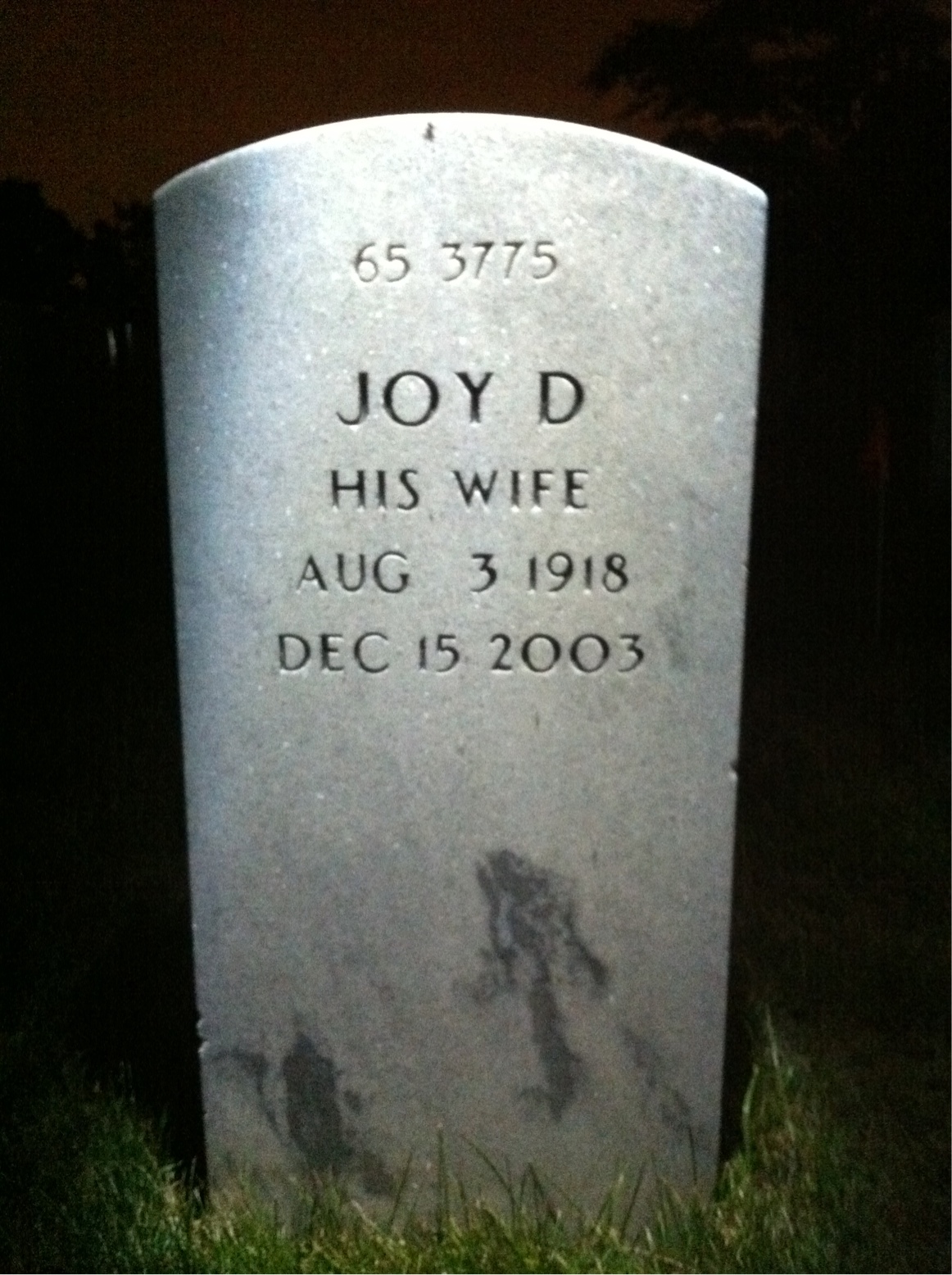 Back of headstone — Marvin Flora