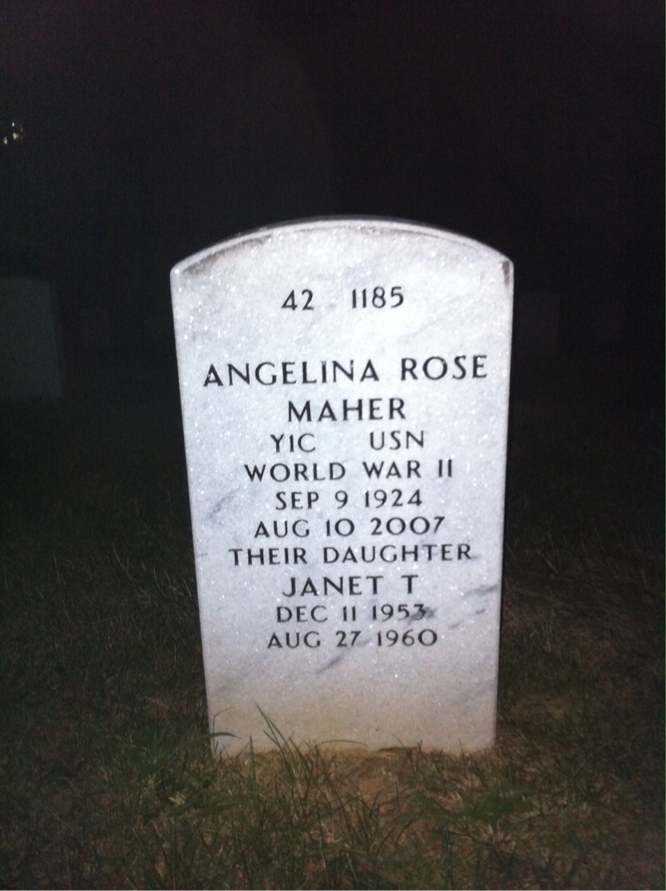 Back of headstone — Angelina Maher