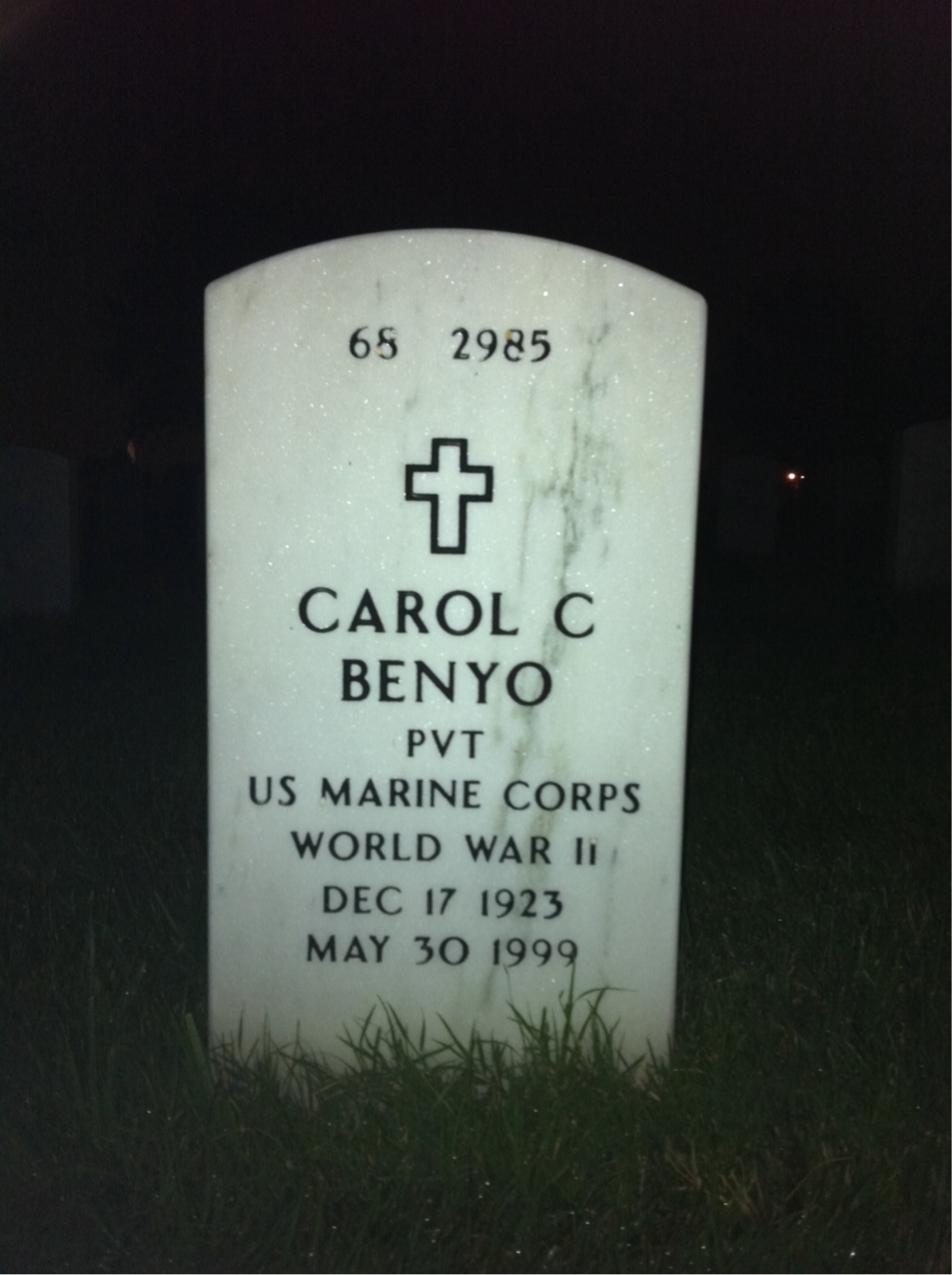 Back of headstone — Carol Benyo