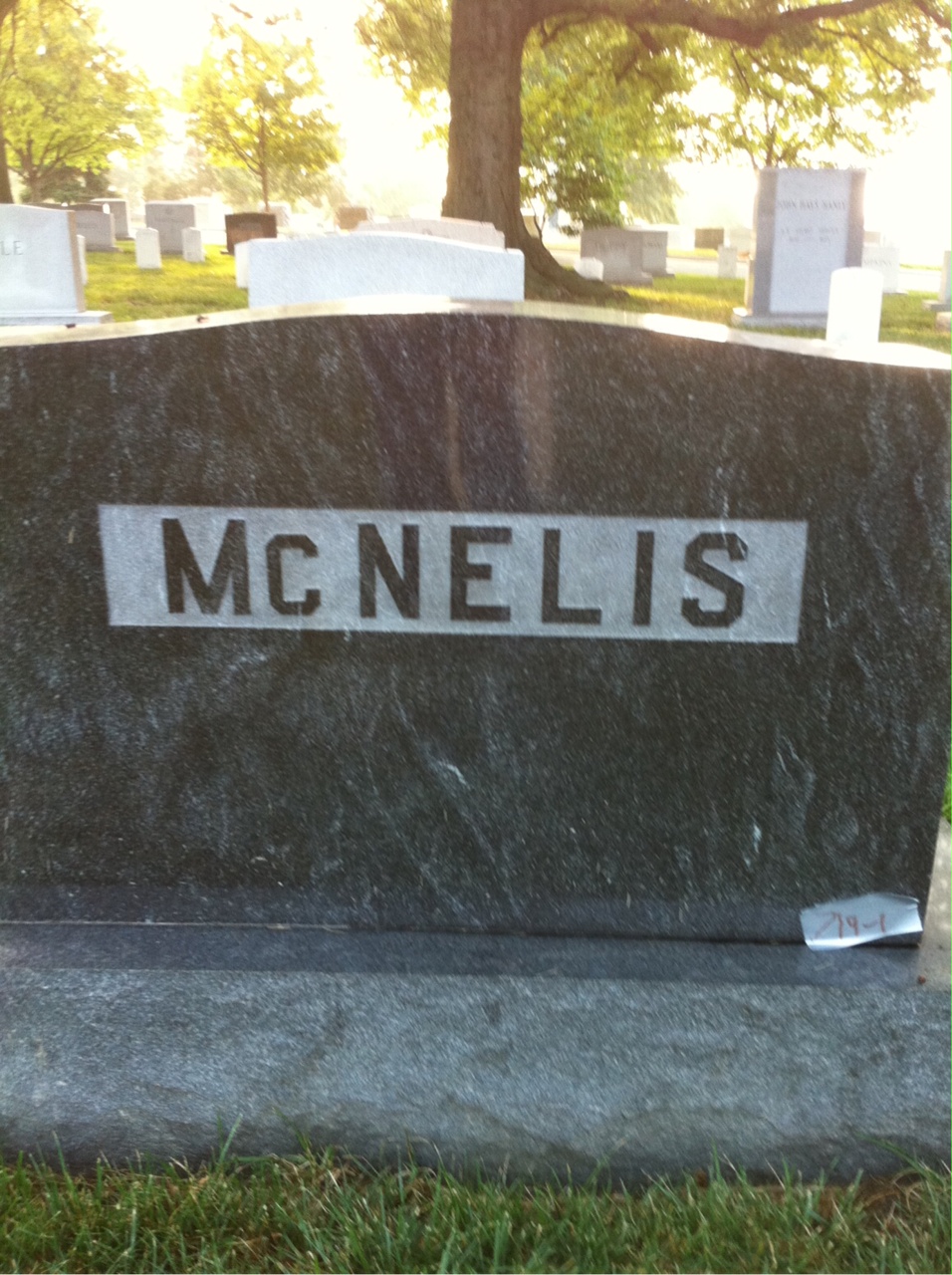 Back of headstone — Andrew Mcnelis