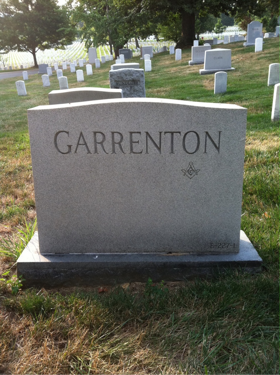 Back of headstone — John Garrenton