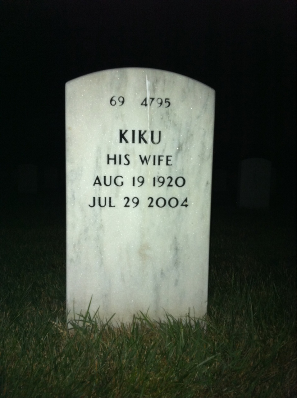 Back of headstone — Ernest Hirai