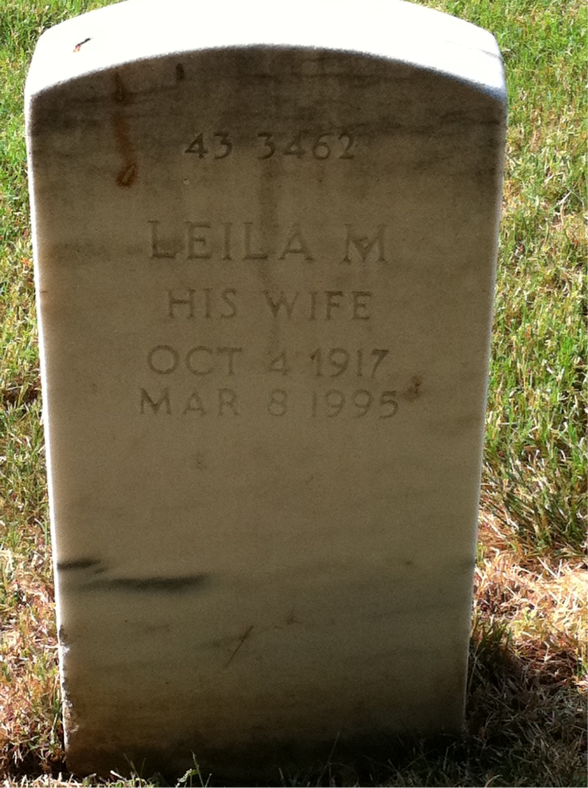 Back of headstone — Leila Baldwin