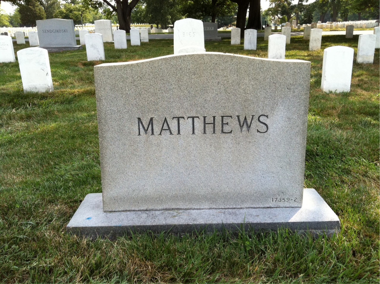 Back of headstone — William H Matthews