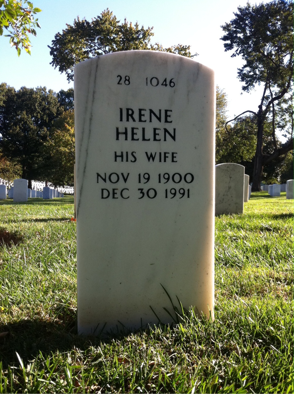 Back of headstone — Irene Murphy