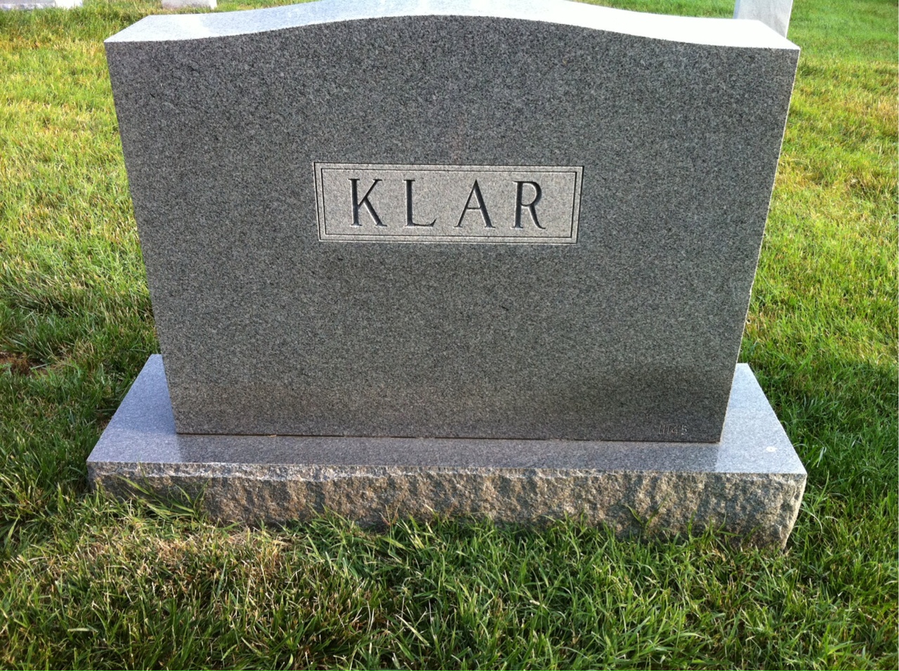 Back of headstone — Norman Klar