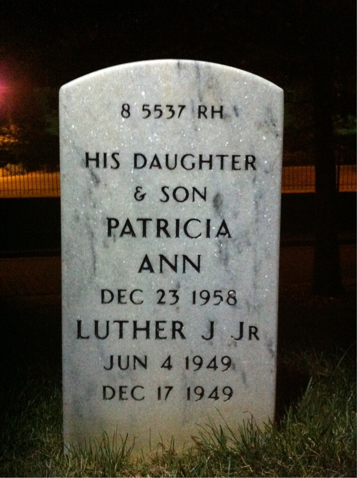 Back of headstone — Luther Atkinson