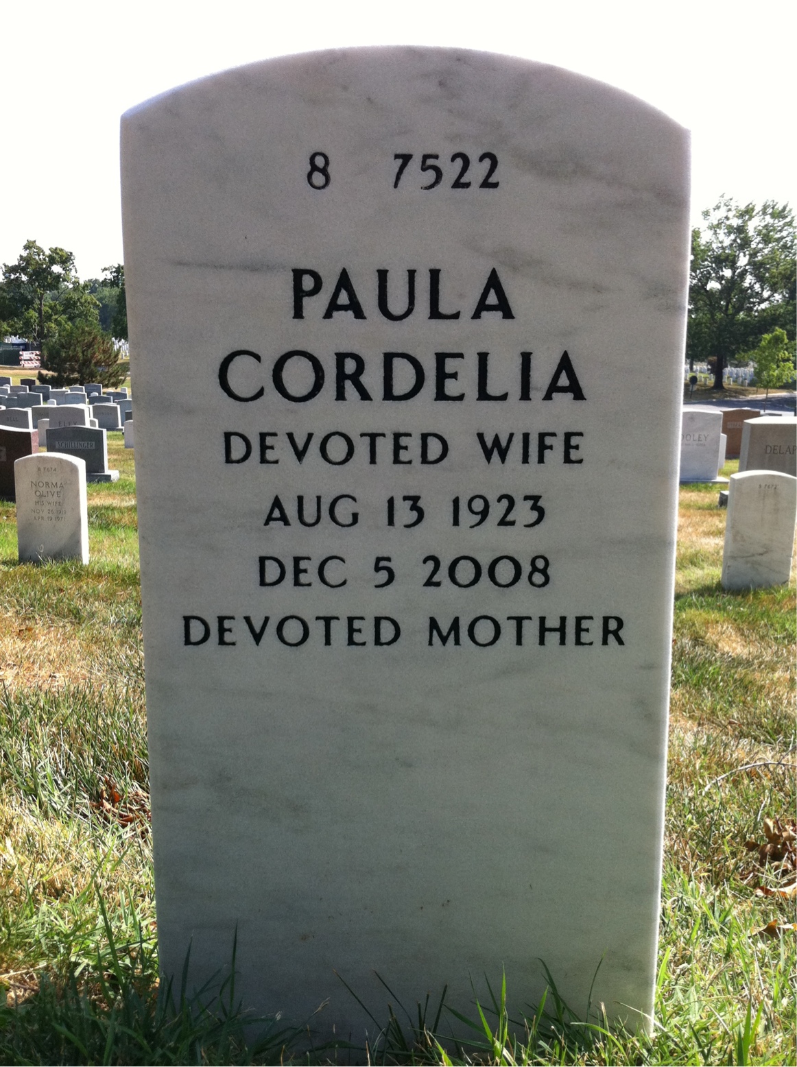 Back of headstone — Theodore Dunn