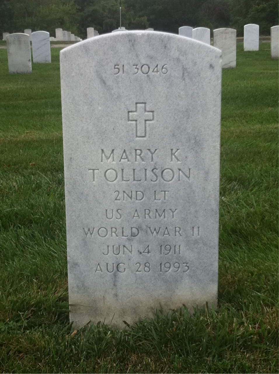 Back of headstone — Mary K Tollison