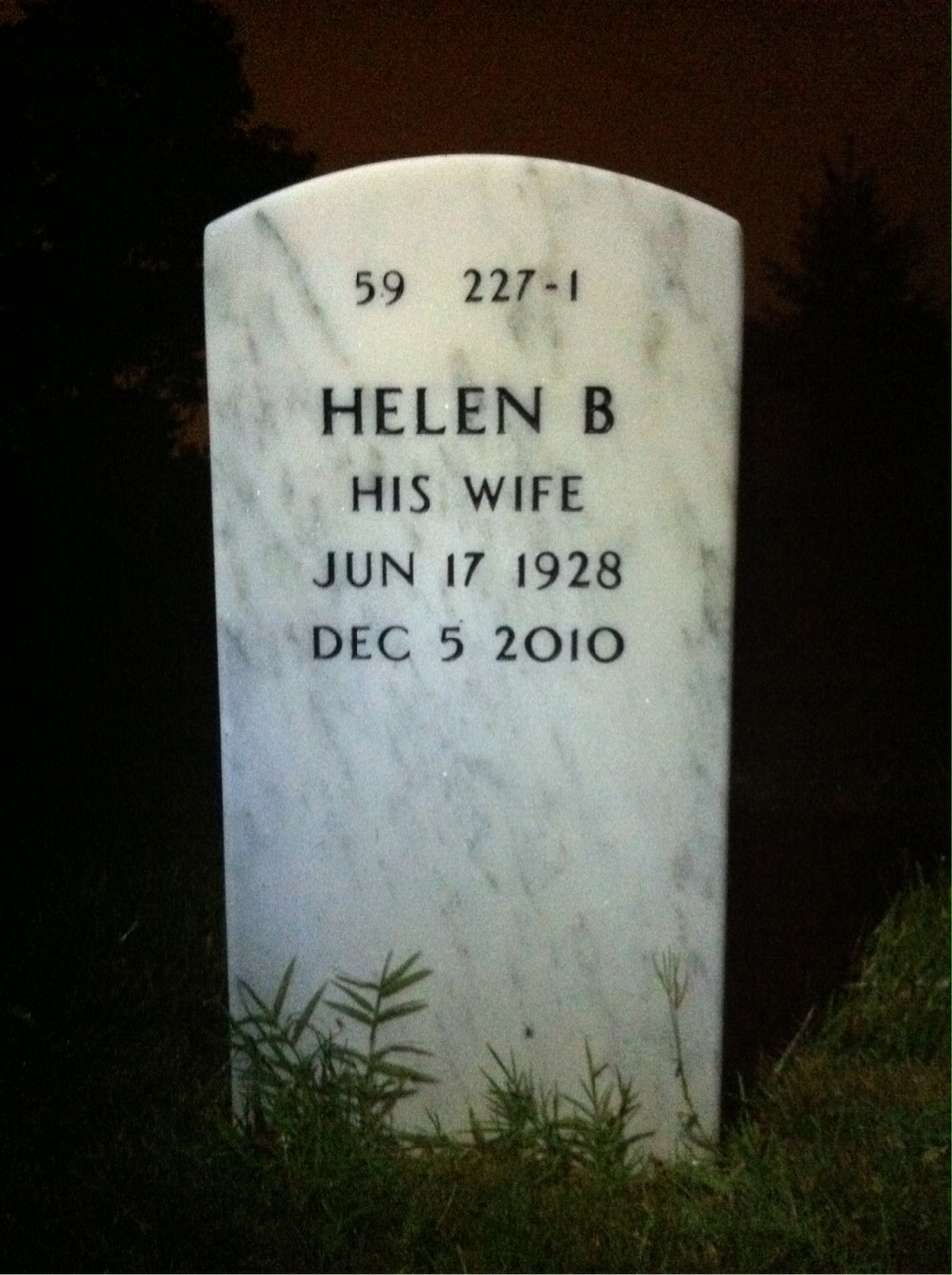 Back of headstone — John Albert Witkowski