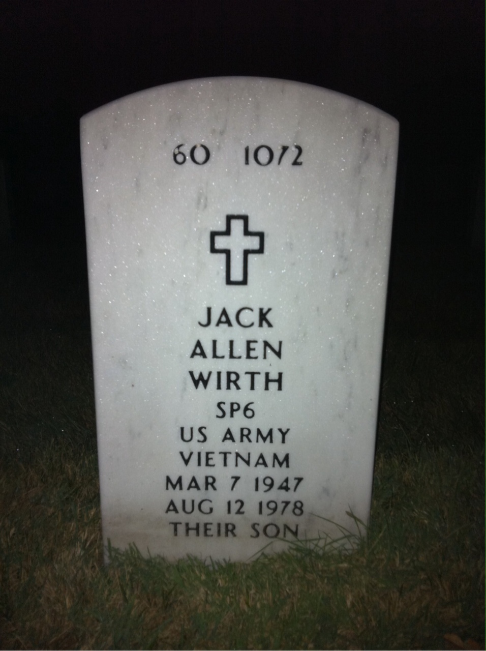 Back of headstone — Gustave Wirth