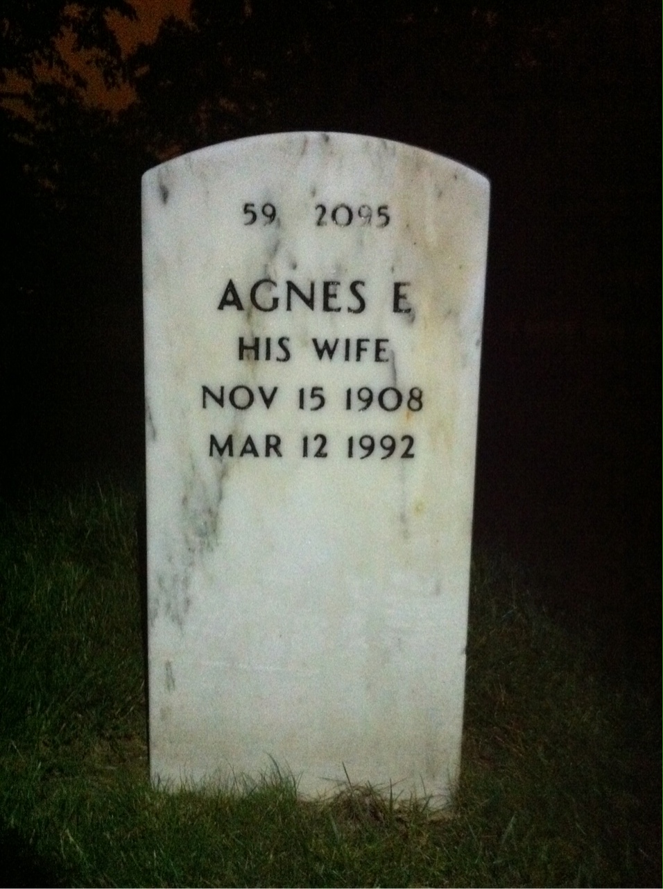 Back of headstone — Agnes Hoffman
