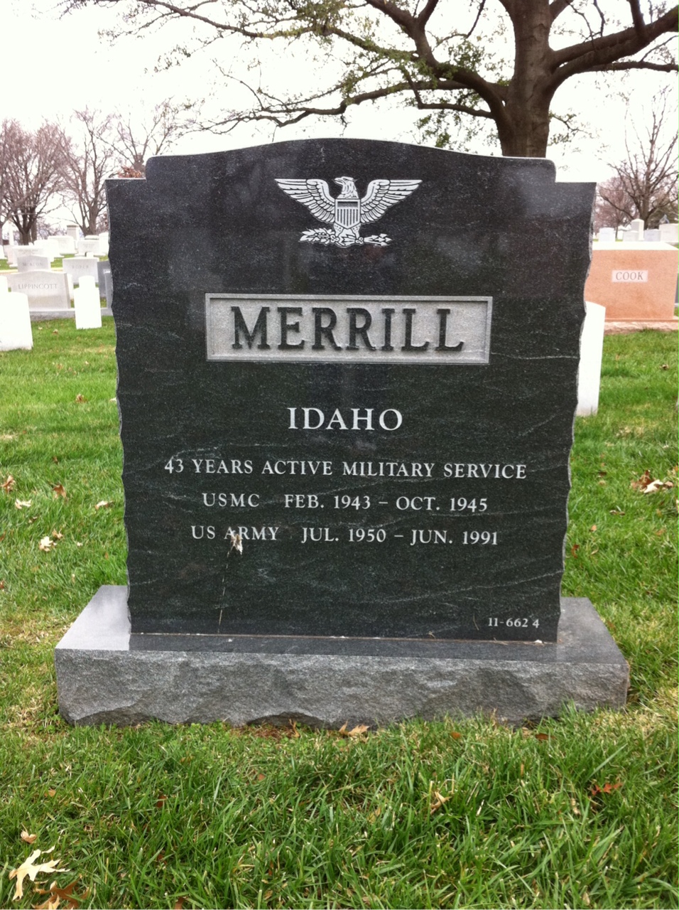 Back of headstone — William Merrill
