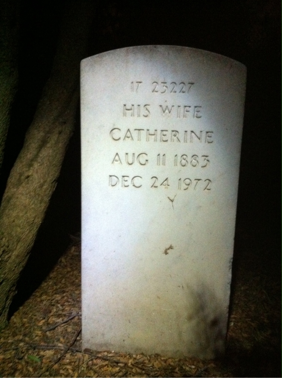Back of headstone — Catherine Angel