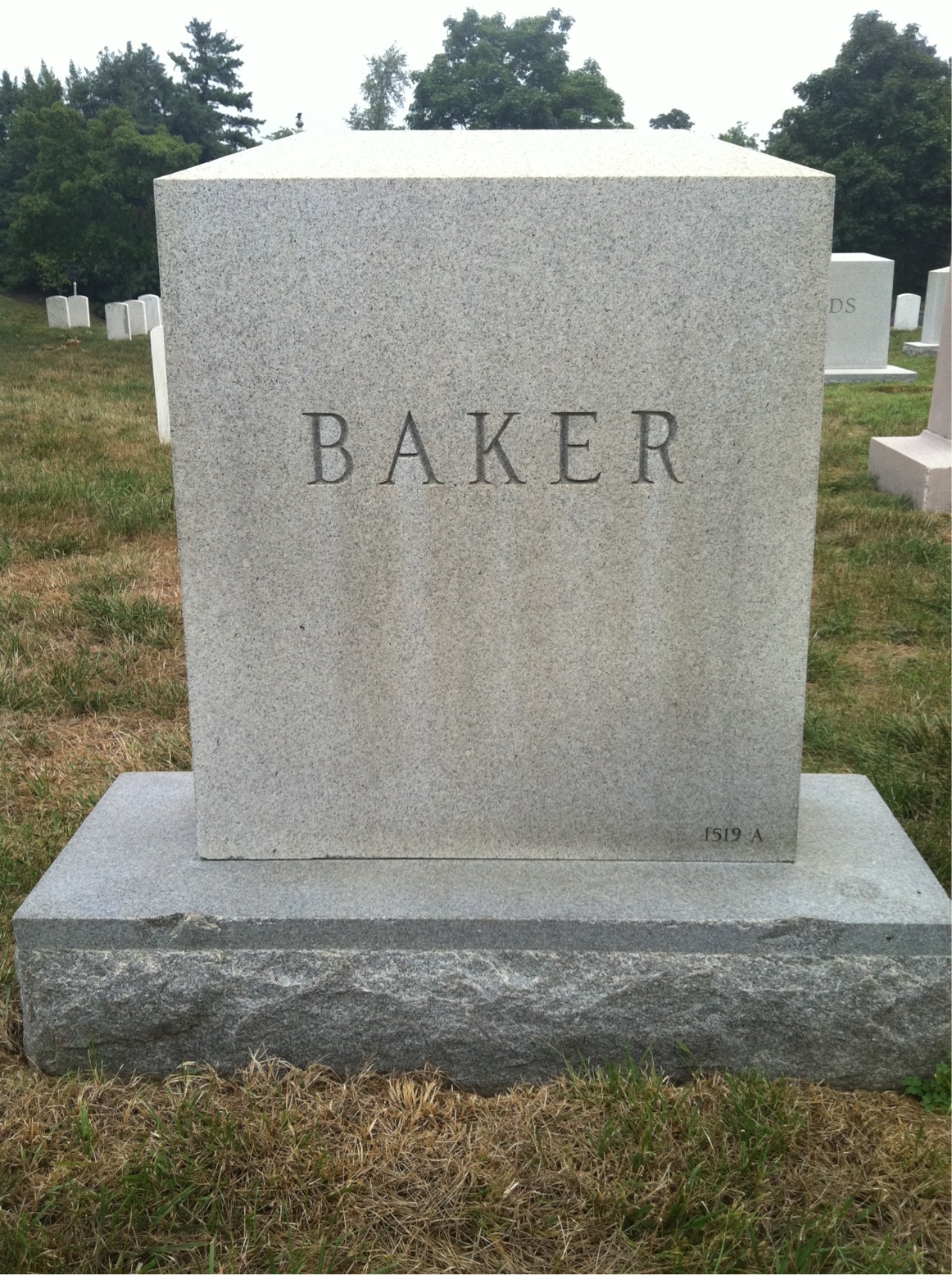 Back of headstone — Frederick Baker