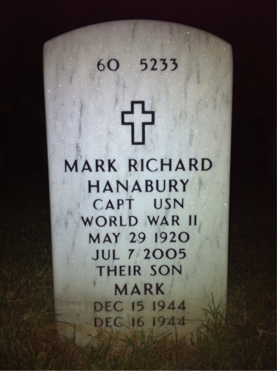 Back of headstone — Mark Hanabury