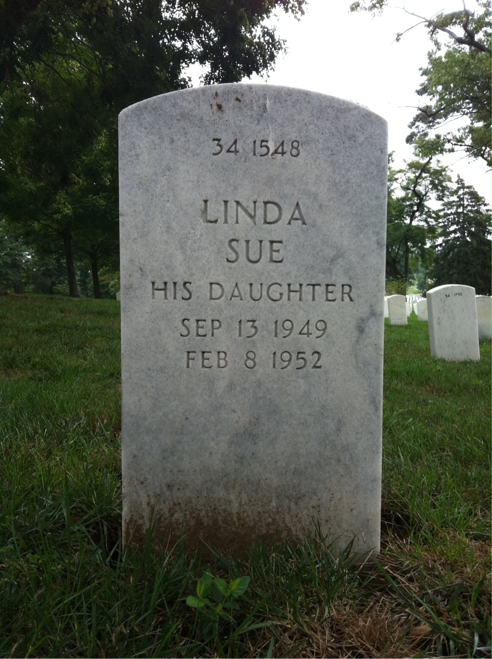 Back of headstone — Linda Morrison