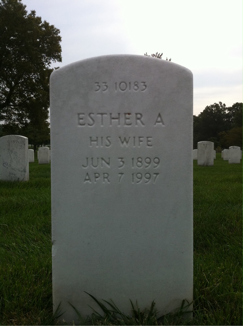 Back of headstone — Esther Critchfield
