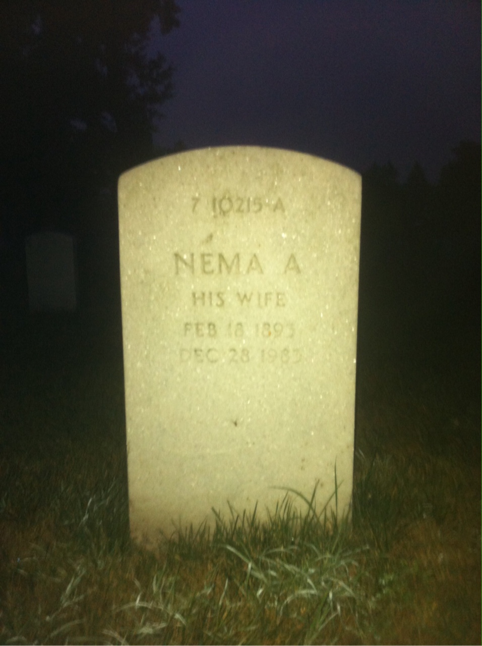 Back of headstone — Nema Ashford