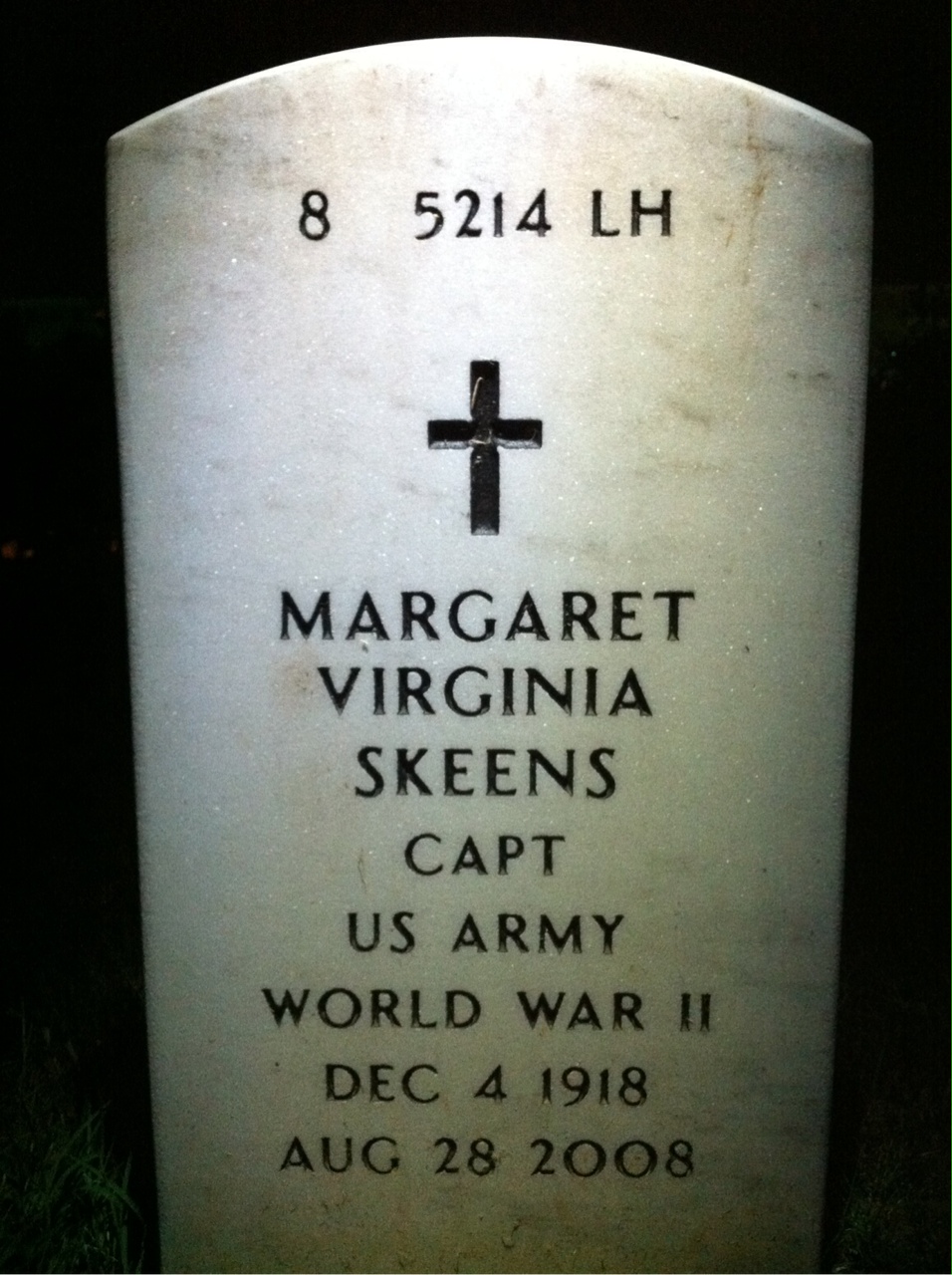 Back of headstone — Margaret Skeens